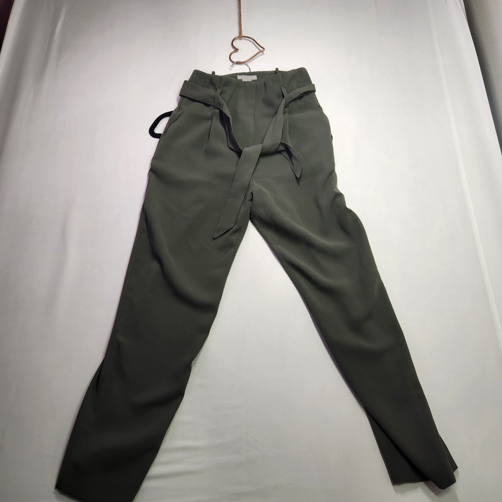 ⭐️H&M Dark Khaki Green High Waisted Belted Dress Pants Career Workwear Size 2